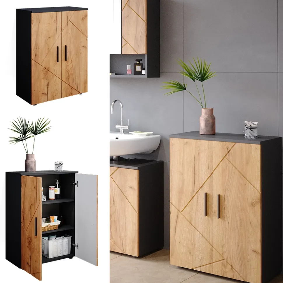 Midischrank Irma Anthrazit/Goldkraft Eiche 60 x 81 cm Vicco