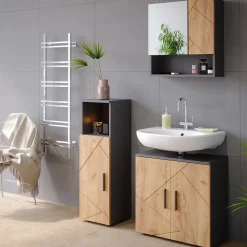 Midischrank Irma Goldkraft Eiche/Anthrazit 30 x 95 cm Vicco