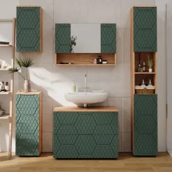 Midischrank Irma Grün/Goldkraft Eiche 30 x 81 cm mit 1 Schublade, 2 Fächer, Badezimmer Vicco