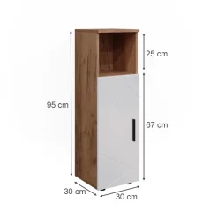 Midischrank Irma Weiß Hochglanz/Goldkraft Eiche 30 x 95 cm Vicco