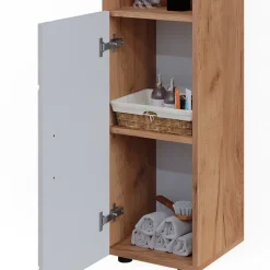 Midischrank Irma Weiß Hochglanz/Goldkraft Eiche 30 x 95 cm Vicco