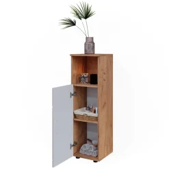 Midischrank Irma Weiß Hochglanz/Goldkraft Eiche 30 x 95 cm Vicco