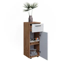 Midischrank Irma Weiß Hochglanz/Goldkraft Eiche 30 x 81 cm Vicco