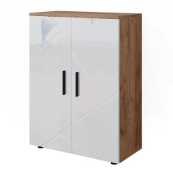 Midischrank Irma Weiß Hochglanz/Goldkraft Eiche 60 x 81 cm Vicco