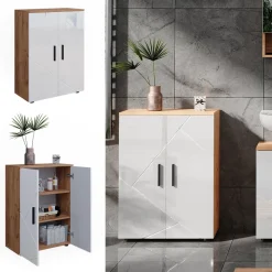 Midischrank Irma Weiß Hochglanz/Goldkraft Eiche 60 x 81 cm Vicco