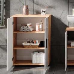 Midischrank Irma Weiß Hochglanz/Goldkraft Eiche 60 x 81 cm Vicco