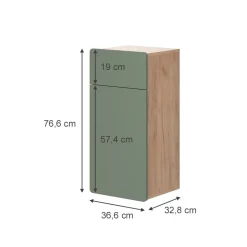 Midischrank Izan Grün/Goldkraft Eiche 36.6 x 76.6 cm mit Schublade und Tür Vicco