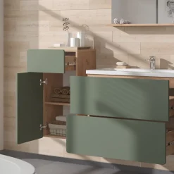 Midischrank Izan Grün/Goldkraft Eiche 36.6 x 76.6 cm mit Schublade und Tür Vicco