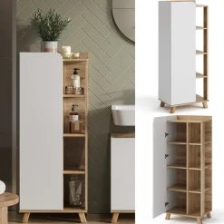 Midischrank Karen Sonoma/Weiß 50 x 128 cm mit Tür und offenen Fächern Vicco