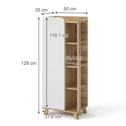 Midischrank Karen Sonoma/Weiß 50 x 128 cm mit Tür und offenen Fächern Vicco