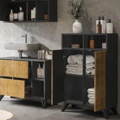 Midischrank Leano Anthrazit/Bergeiche 60 x 97 cm mit 2 Türen Vicco