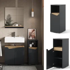 Midischrank Marelle Anthrazit/Artisan 30 x 74.5 cm mit Tür und offenem Fach Vicco