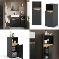 Midischrank Marelle Anthrazit/Artisan 30 x 74.5 cm mit Tür und offenem Fach Vicco