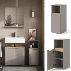 Midischrank Marelle Greige 30 x 74.5 cm mit Tür und offenem Fach Vicco