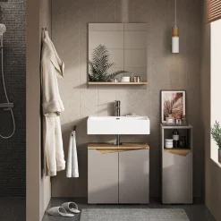 Midischrank Marelle Greige 30 x 74.5 cm mit Tür und offenem Fach Vicco