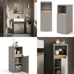 Midischrank Marelle Greige 30 x 74.5 cm mit Tür und offenem Fach Vicco