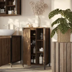 Midischrank Naola Eiche/Schwarz 50 x 80 cm mit 7 Fächern Vicco