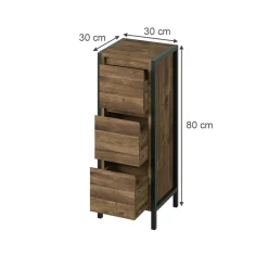 Midischrank Naola Eiche/Schwarz 30 x 80 cm mit 3 Schubladen Vicco