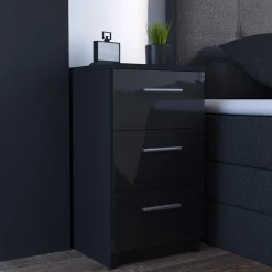 Nachttisch Schwarz Hochglanz 2er Set Vicco
