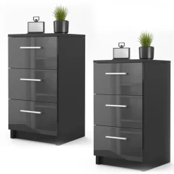 Nachttisch Schwarz Hochglanz 2er Set Vicco