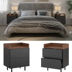 Nachttisch Anika Anthrazit 2er Set Vicco