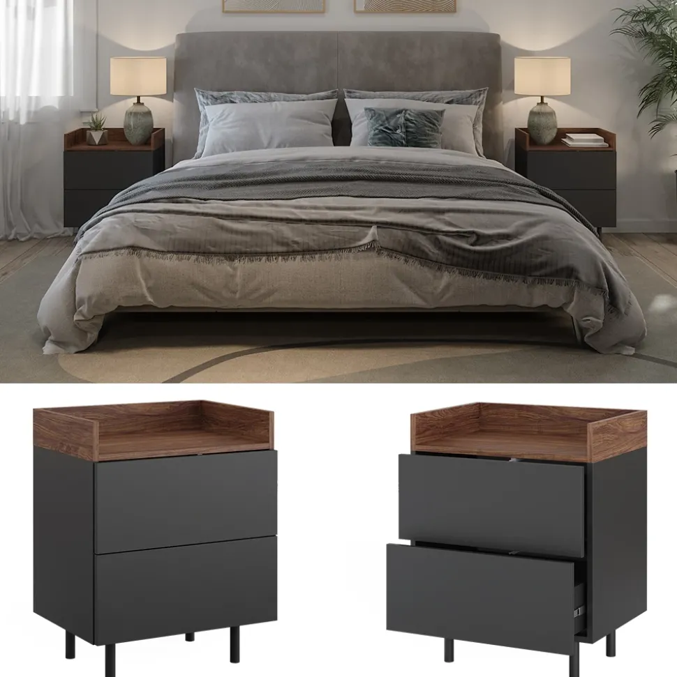 Nachttisch Anika Anthrazit 2er Set Vicco