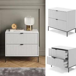 Nachttisch Eliza Weiß 66 x 60 cm mit 2 Schubladen Vicco