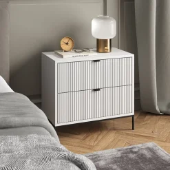 Nachttisch Eliza Weiß 66 x 60 cm mit 2 Schubladen Vicco