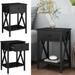 Nachttisch Keno Schwarz 40 x 55 cm mit Schublade Vicco