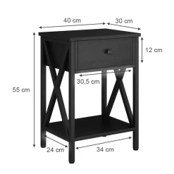 Nachttisch Keno Schwarz 40 x 55 cm mit Schublade Vicco