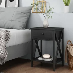 Nachttisch Keno Schwarz 40 x 55 cm mit Schublade Vicco