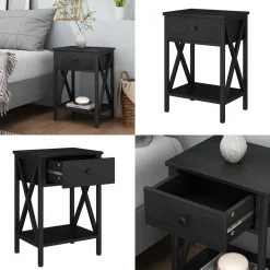 Nachttisch Keno Schwarz 40 x 55 cm mit Schublade Vicco