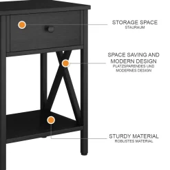 Nachttisch Keno Schwarz 40 x 55 cm mit Schublade Vicco