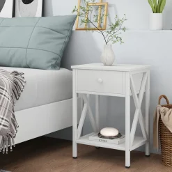 Nachttisch Keno Weiß 40 x 55 cm mit Schublade Vicco