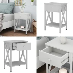 Nachttisch Keno Weiß 40 x 55 cm mit Schublade Vicco