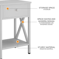 Nachttisch Keno Weiß 40 x 55 cm mit Schublade Vicco