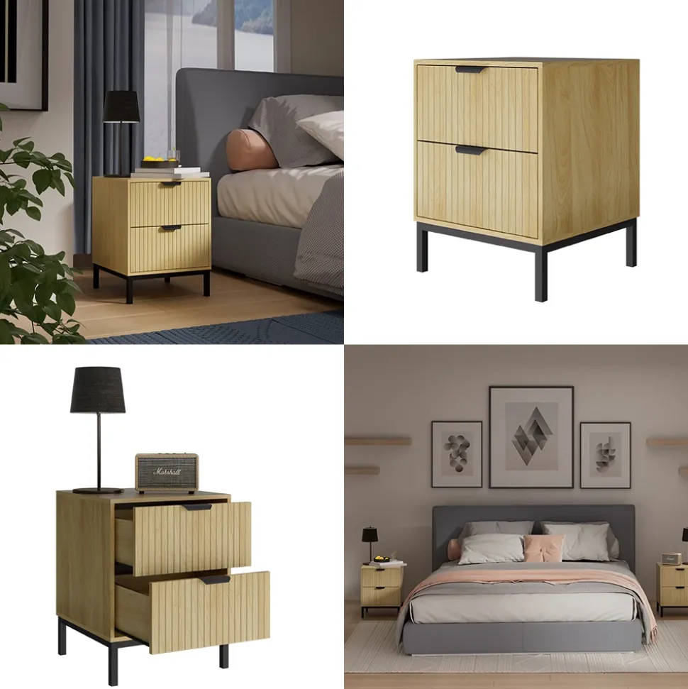 Nachttisch Lennox Eiche 40 x 52 cm mit 2 Schubladen Vicco