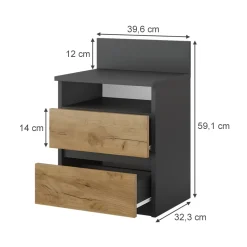 Nachttisch Monty Anthrazit/Goldkraft Eiche 32.3 x 59.1 cm Vicco