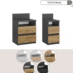 Nachttisch Monty Anthrazit/Goldkraft Eiche 32.3 x 59.1 cm Vicco