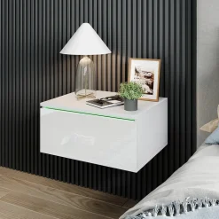 Nachttisch Samira Weiß 49 x 23 cm Mit LED Beleuchtung Vicco