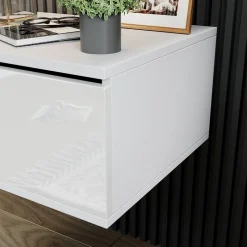 Nachttisch Samira Weiß 49 x 23 cm Mit LED Beleuchtung Vicco