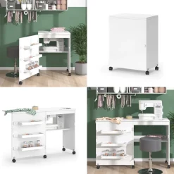 Nähtisch Carmen Weiß 118 x 77.5 cm mit 3 Regalen Vicco