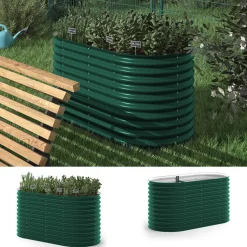 ok-Living Hochbeet Kräuterbeet Gemüsebeet oval 160x80x82cm (LxBxH) grün Pflanzkasten Frühbeet Aufzucht Beet Garten