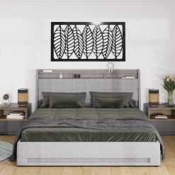 Polsterbett Christin Grau/Eiche 180x200 mit LED, USB-Anschluss & Matratze Vitalispa