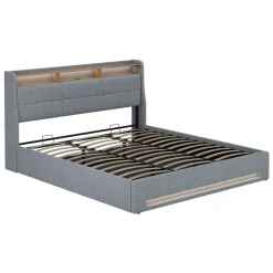 Polsterbett Christin Grau/Eiche 180x200 mit LED und USB-Anschluss Vitalispa