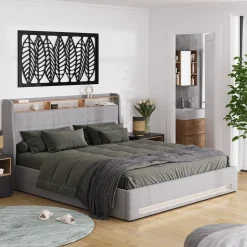 Polsterbett Christin Grau/Eiche 180x200 mit LED und USB-Anschluss Vitalispa
