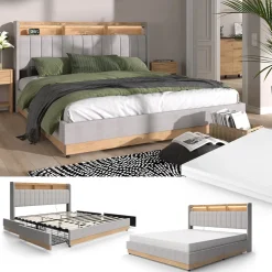 Polsterbett Nura Grau 180x200 cm mit Matratze Vitalispa