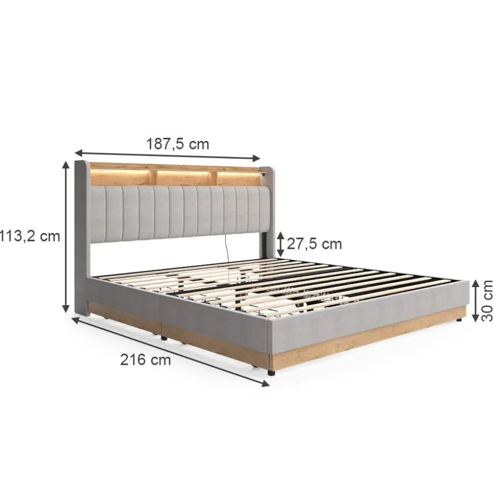 Polsterbett Nura Grau 180x200 cm mit Matratze Vitalispa