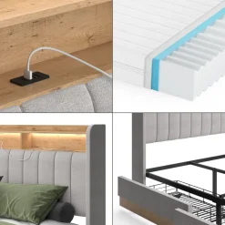 Polsterbett Nura Grau 180x200 cm mit Matratze Vitalispa