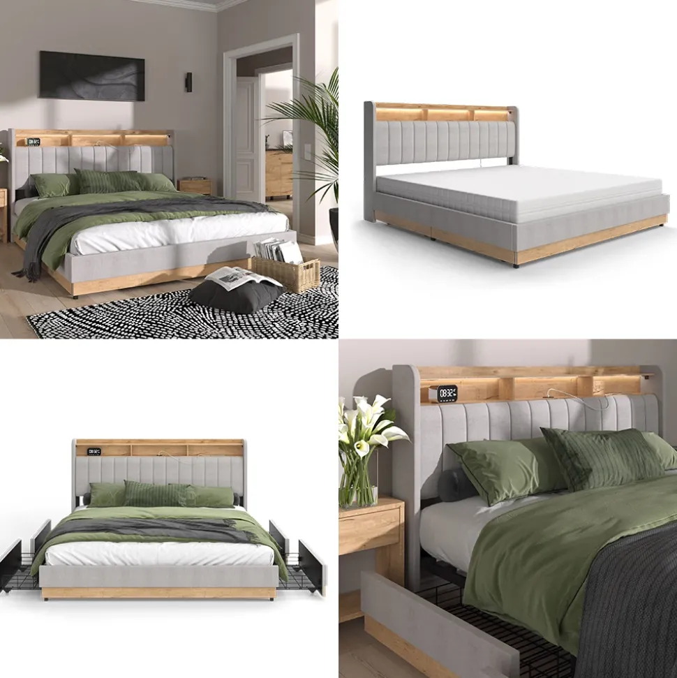 Polsterbett Nura Grau 180x200 cm mit Matratze Vitalispa